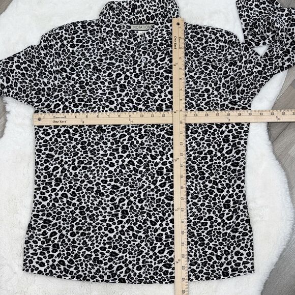 Notations Leopard Print Button Up Blouse White Black Small Long Sleeve Collared - Picture 10 of 11